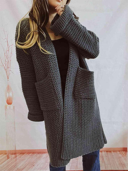 Open Front Long Sleeve Cardigan with Pockets - SHANKARA CHÉRIE