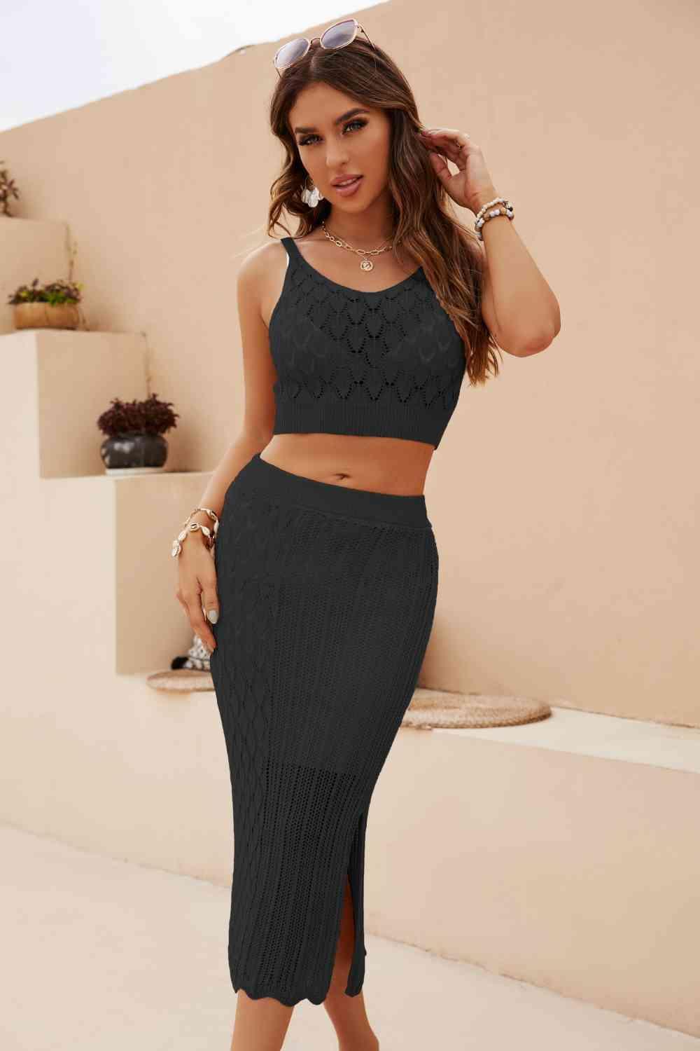 Openwork Cropped Tank and Split Skirt Set - SHANKARA CHÉRIE