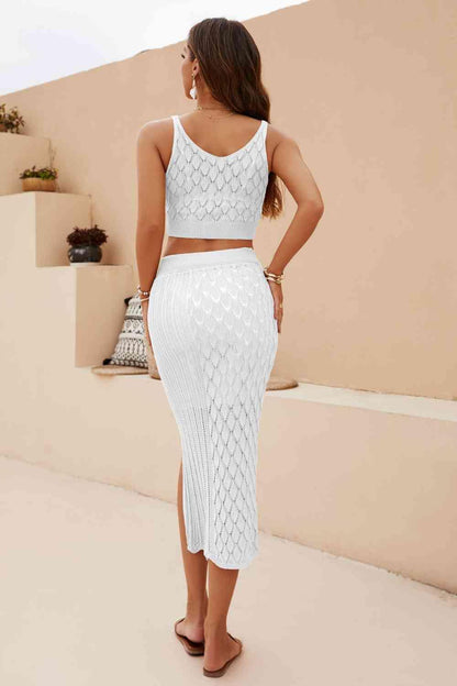 Openwork Cropped Tank and Split Skirt Set - SHANKARA CHÉRIE