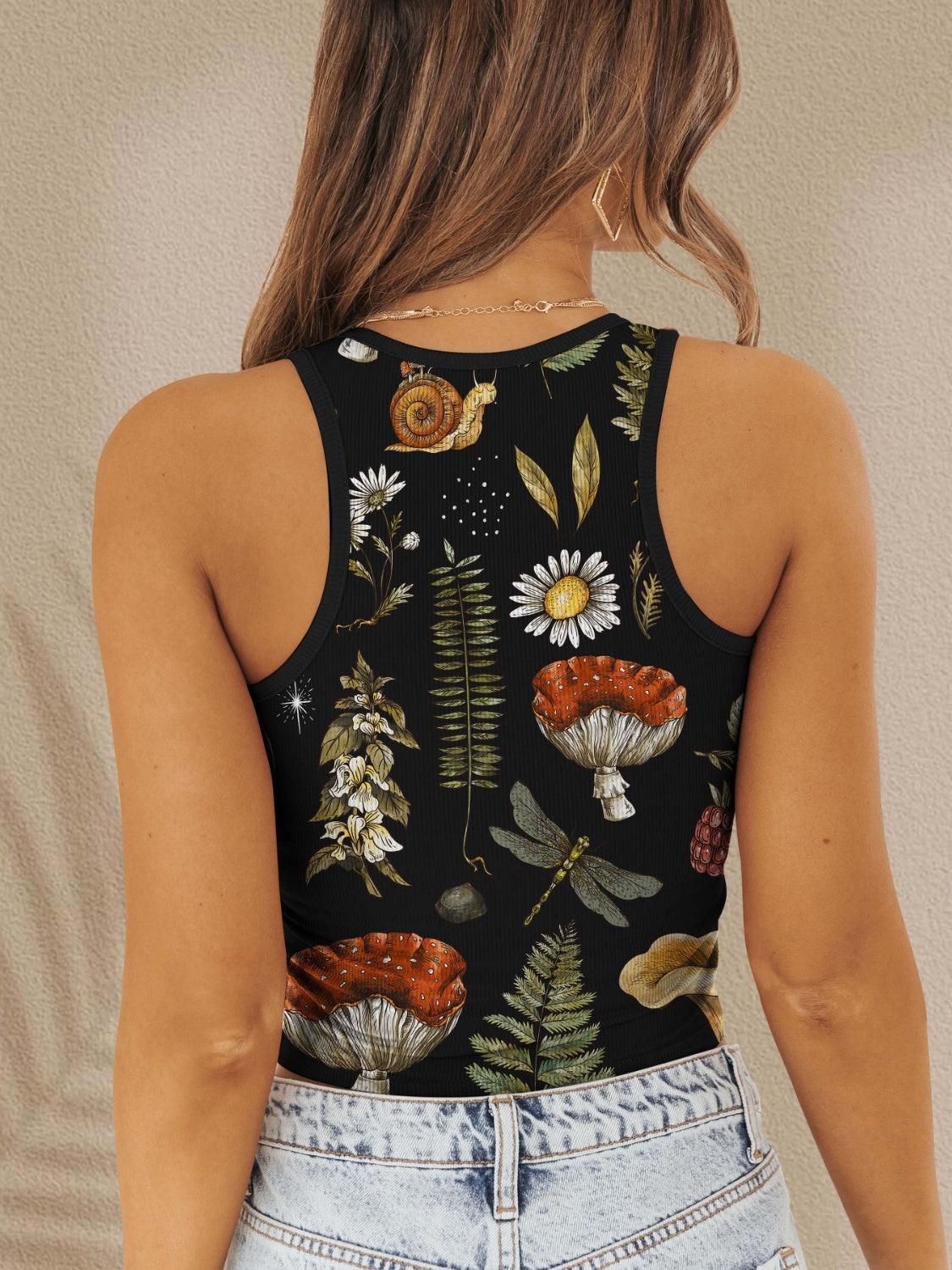 Printed Round Neck Wide Strap Tank - SHANKARA CHÉRIE