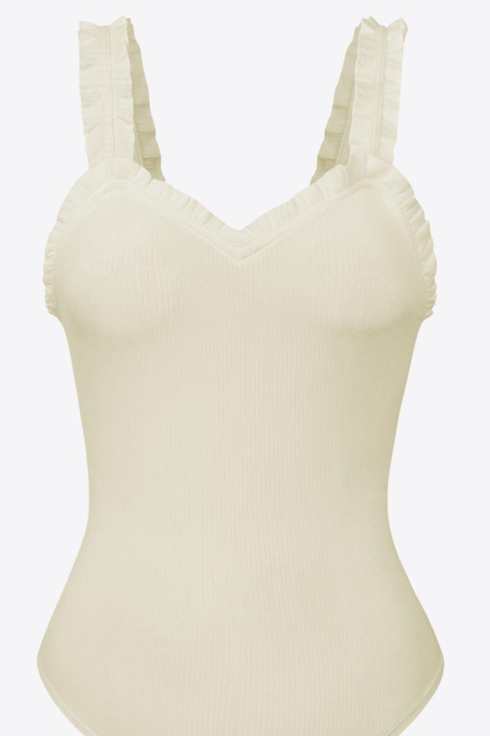 Ribbed Ruffle Trim Sleeveless Bodysuit - SHANKARA CHÉRIE