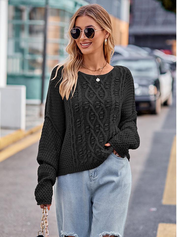 Round Neck Cable-Knit Sweater - SHANKARA CHÉRIE