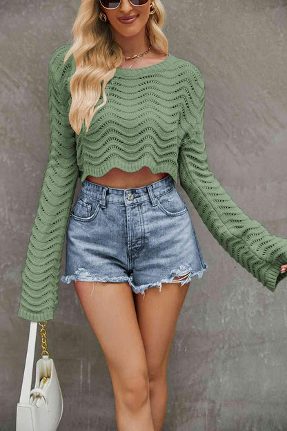 Round Neck Long Sleeve Cropped Sweater - SHANKARA CHÉRIE