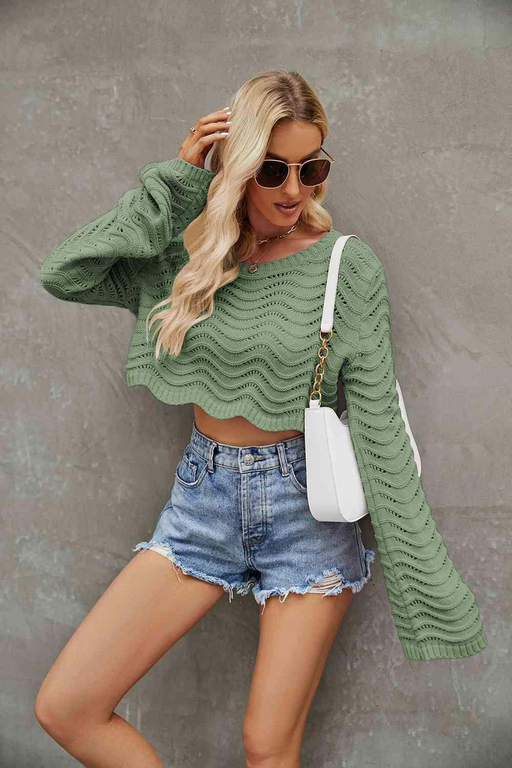 Round Neck Long Sleeve Cropped Sweater - SHANKARA CHÉRIE