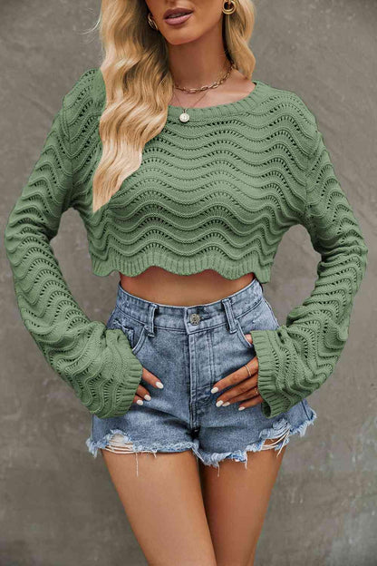 Round Neck Long Sleeve Cropped Sweater - SHANKARA CHÉRIE