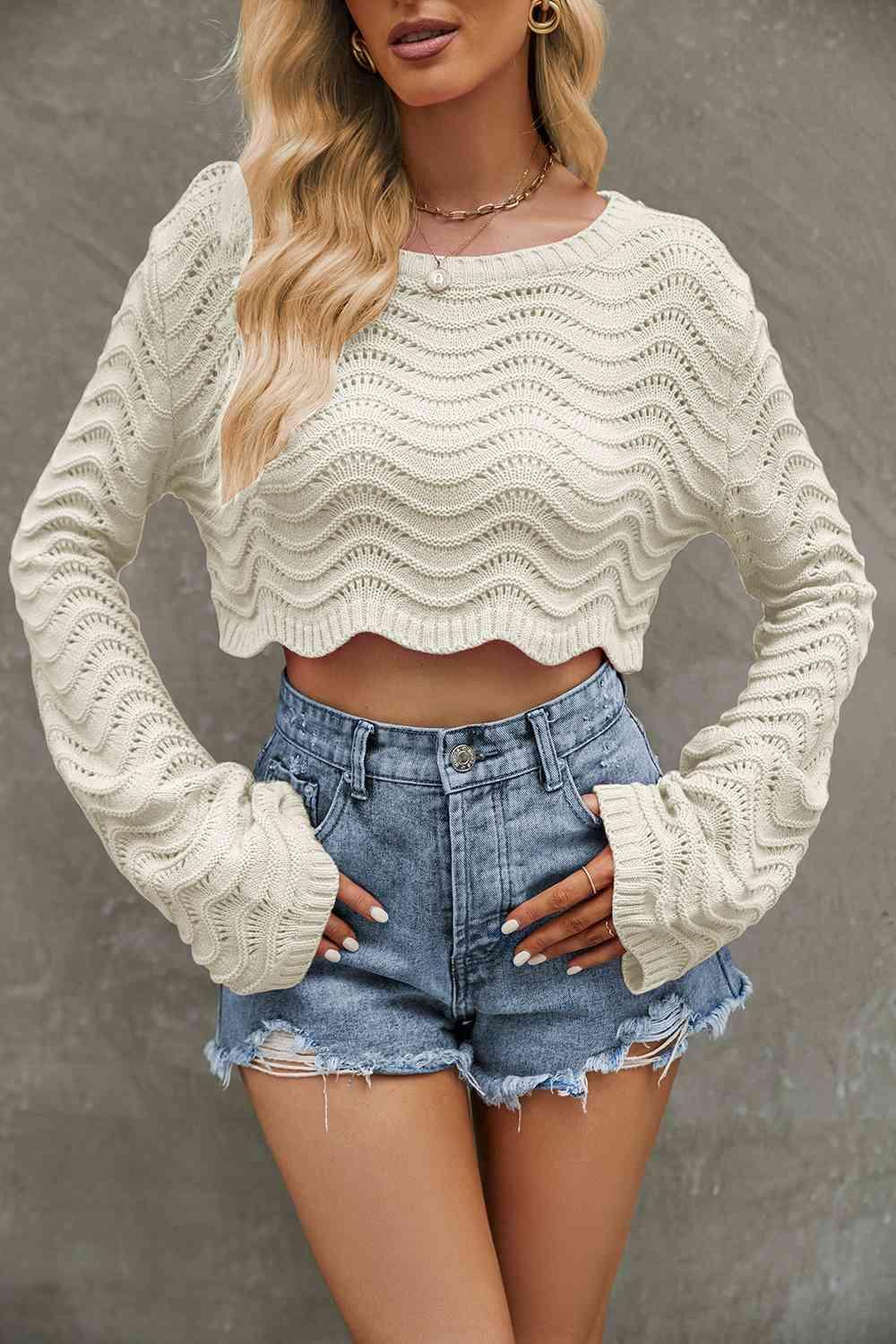 Round Neck Long Sleeve Cropped Sweater - SHANKARA CHÉRIE