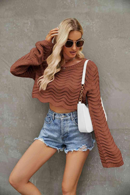 Round Neck Long Sleeve Cropped Sweater - SHANKARA CHÉRIE