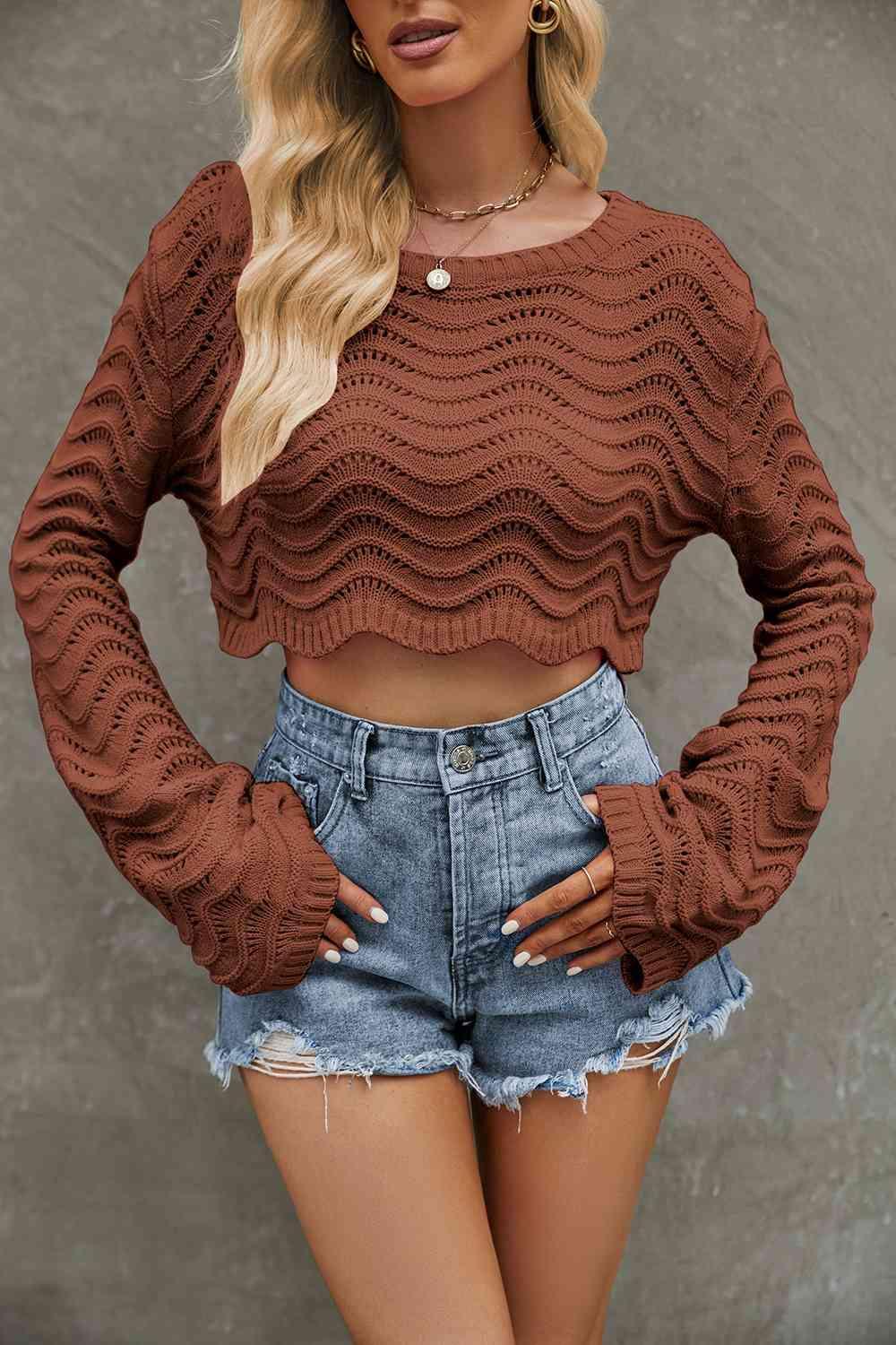 Round Neck Long Sleeve Cropped Sweater - SHANKARA CHÉRIE