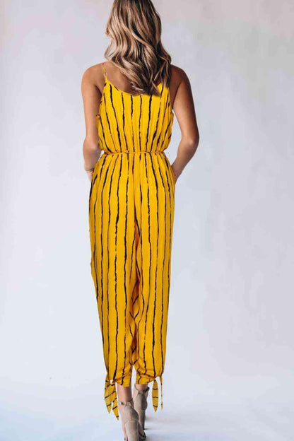 Striped Contrast Tie Ankle Spaghetti Strap Jumpsuit - SHANKARA CHÉRIE