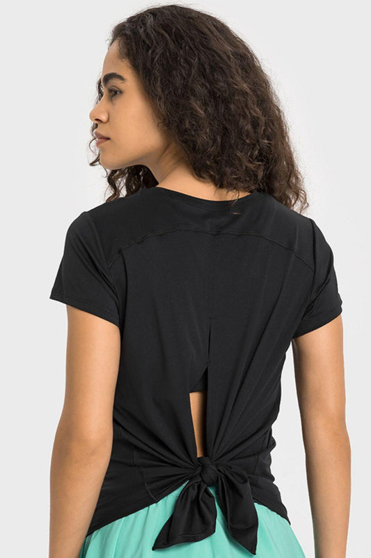 Tie Back Short Sleeve Sports Tee - SHANKARA CHÉRIE