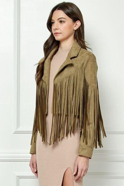 Veveret Suede Fringe Long Sleeve Moto Jacket - SHANKARA CHÉRIE