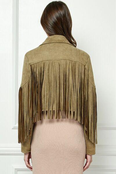 Veveret Suede Fringe Long Sleeve Moto Jacket - SHANKARA CHÉRIE