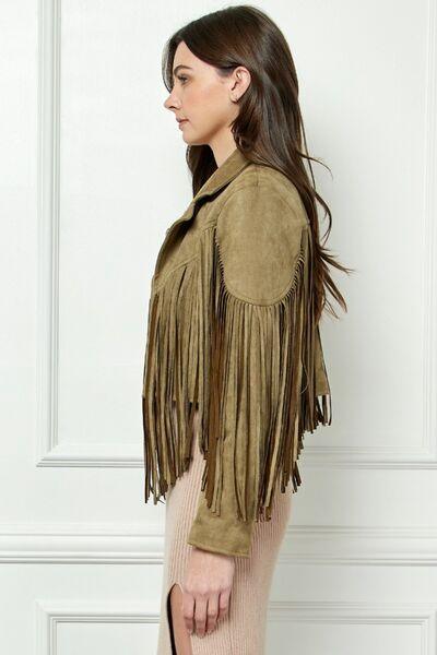 Veveret Suede Fringe Long Sleeve Moto Jacket - SHANKARA CHÉRIE