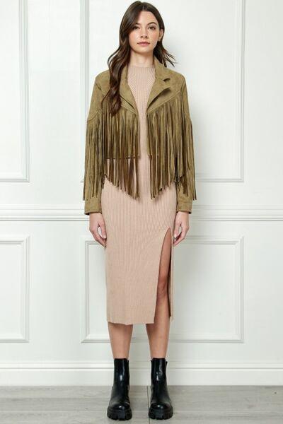 Veveret Suede Fringe Long Sleeve Moto Jacket - SHANKARA CHÉRIE