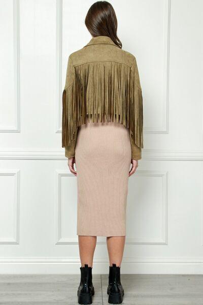 Veveret Suede Fringe Long Sleeve Moto Jacket - SHANKARA CHÉRIE