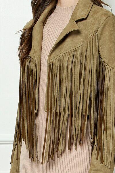 Veveret Suede Fringe Long Sleeve Moto Jacket - SHANKARA CHÉRIE