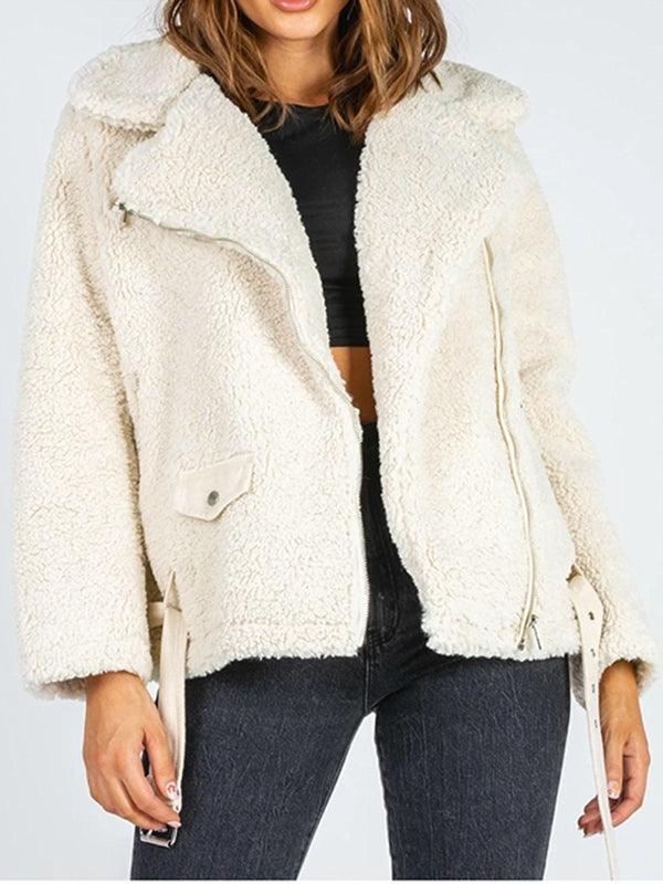 Zip-Up Belted Sherpa Jacket - SHANKARA CHÉRIE