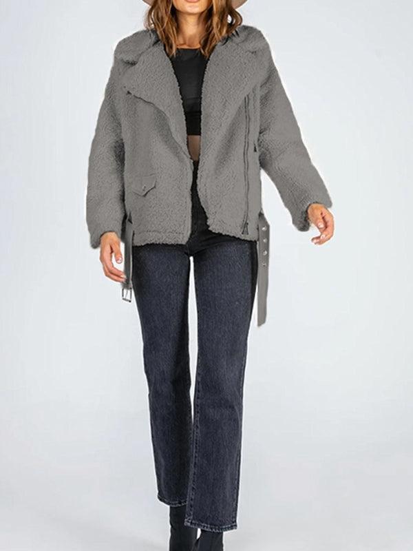 Zip-Up Belted Sherpa Jacket - SHANKARA CHÉRIE