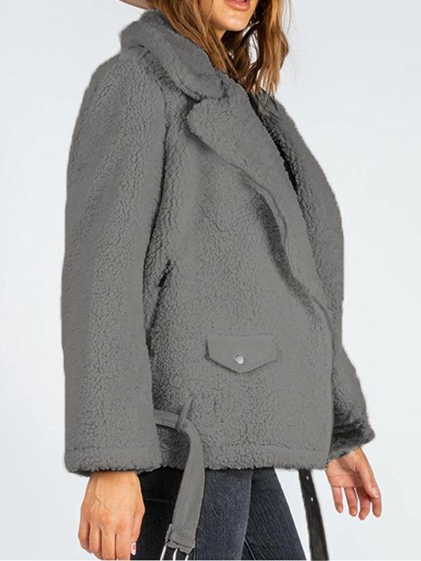 Zip-Up Belted Sherpa Jacket - SHANKARA CHÉRIE