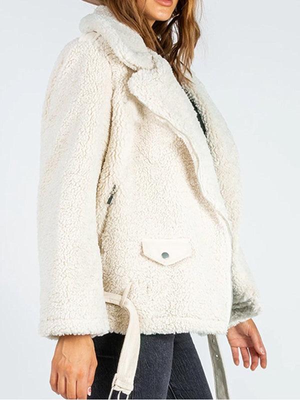 Zip-Up Belted Sherpa Jacket - SHANKARA CHÉRIE