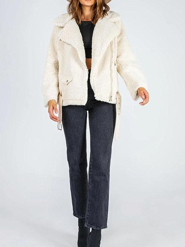 Zip-Up Belted Sherpa Jacket - SHANKARA CHÉRIE