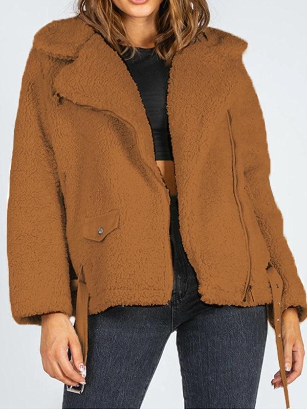 Zip-Up Belted Sherpa Jacket - SHANKARA CHÉRIE