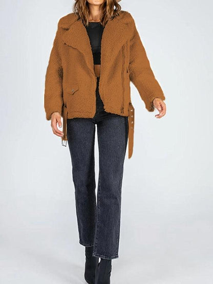 Zip-Up Belted Sherpa Jacket - SHANKARA CHÉRIE