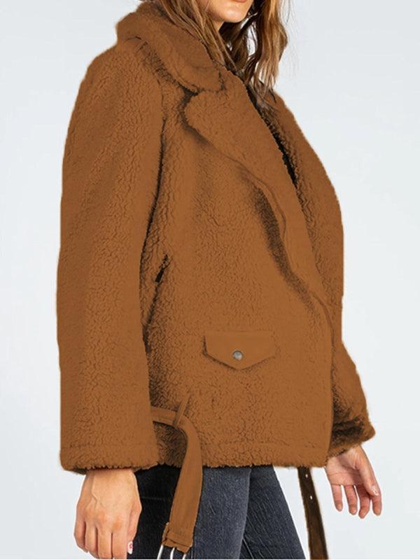 Zip-Up Belted Sherpa Jacket - SHANKARA CHÉRIE