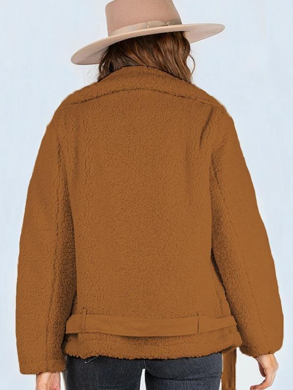 Zip-Up Belted Sherpa Jacket - SHANKARA CHÉRIE