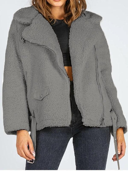 Zip-Up Belted Sherpa Jacket - SHANKARA CHÉRIE