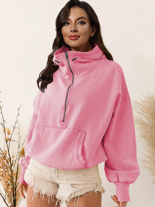 Zip-Up Dropped Shoulder Hoodie - SHANKARA CHÉRIE