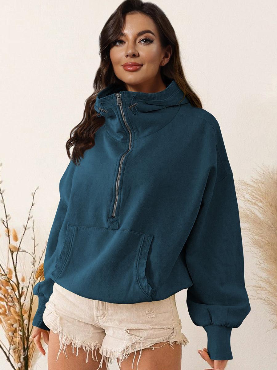 Zip-Up Dropped Shoulder Hoodie - SHANKARA CHÉRIE