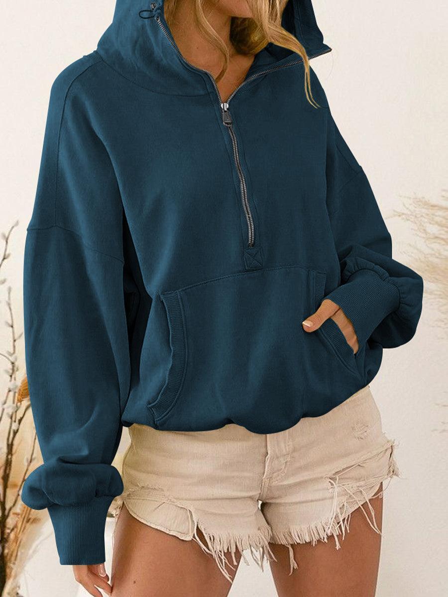 Zip-Up Dropped Shoulder Hoodie - SHANKARA CHÉRIE