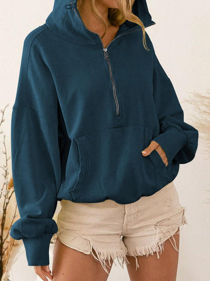 Zip-Up Dropped Shoulder Hoodie - SHANKARA CHÉRIE