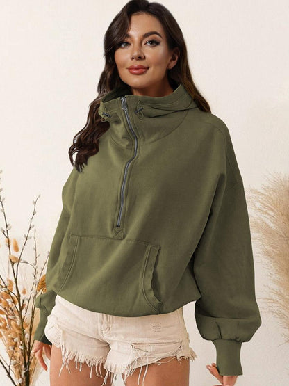 Zip-Up Dropped Shoulder Hoodie - SHANKARA CHÉRIE