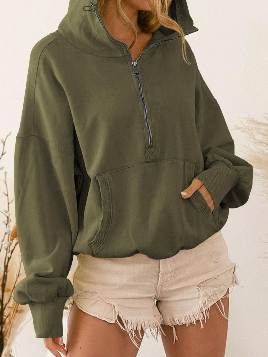 Zip-Up Dropped Shoulder Hoodie - SHANKARA CHÉRIE