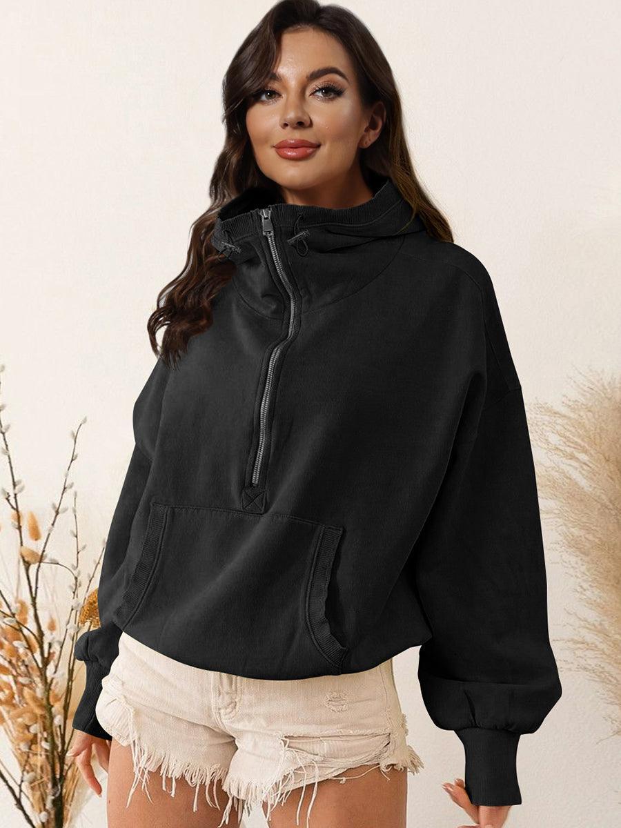 Zip-Up Dropped Shoulder Hoodie - SHANKARA CHÉRIE