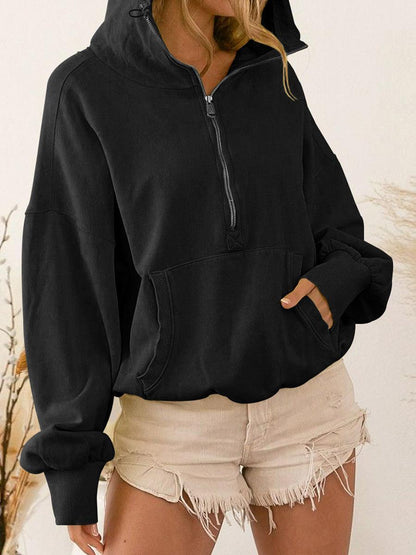 Zip-Up Dropped Shoulder Hoodie - SHANKARA CHÉRIE