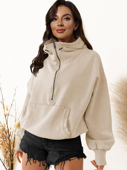 Zip-Up Dropped Shoulder Hoodie - SHANKARA CHÉRIE